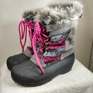 Magellan Girls Leather & Knit Snow Boots Shoes Size 2